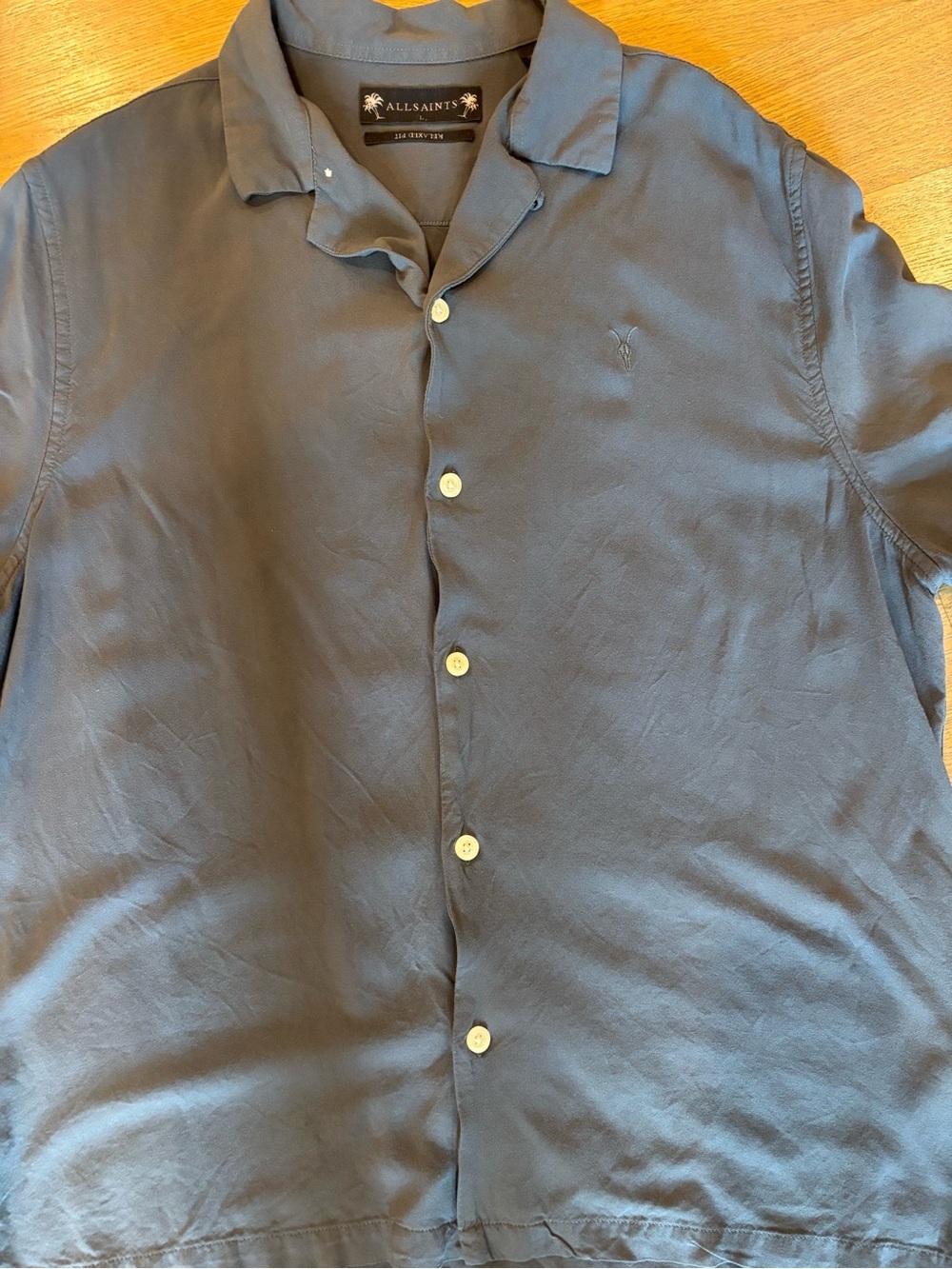 All Saints Men’s Slate Blue Short-Sleeve Button-Down Shirt